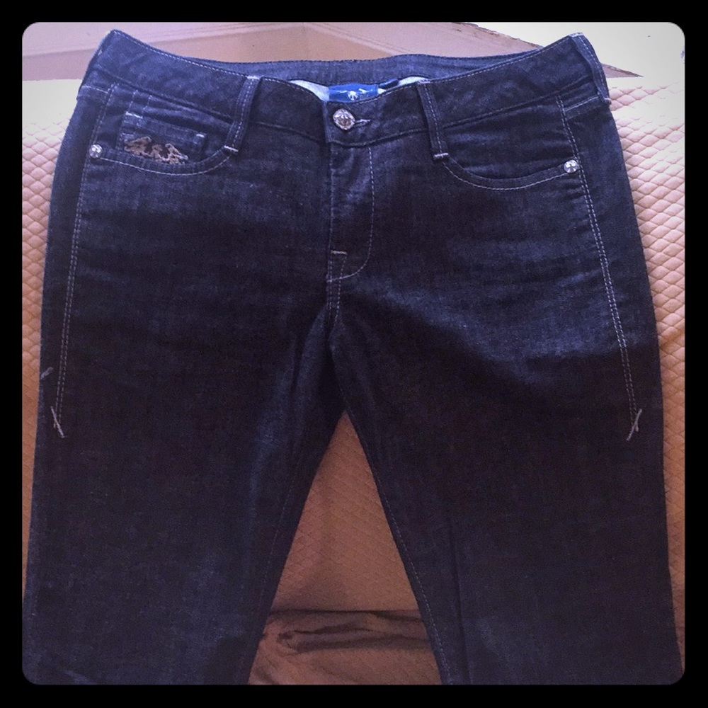 NWOT - PŪR NAVY JEANS with gold side zips